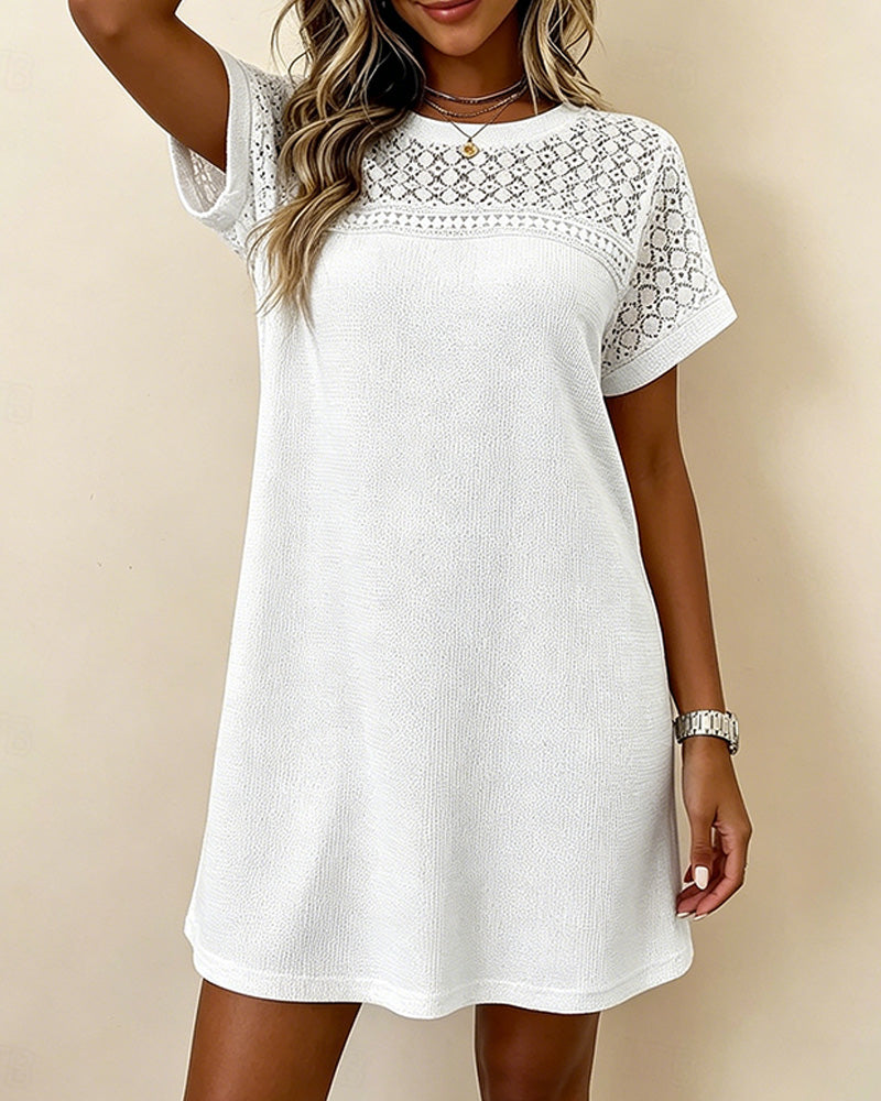 Waffle Knit Lace Panel Sheath Dress