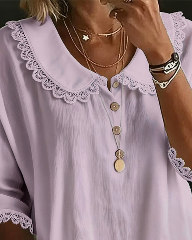 Lace Panels Peter Pan Collar Blouse