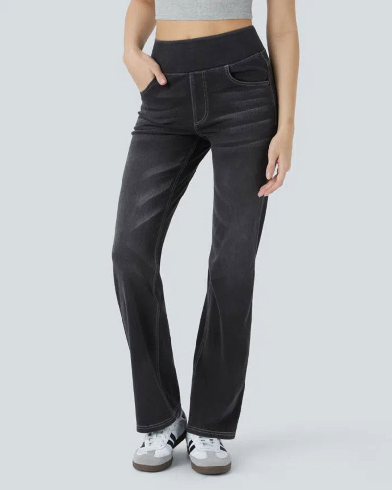High Waist Denim Pocket Flare Pants