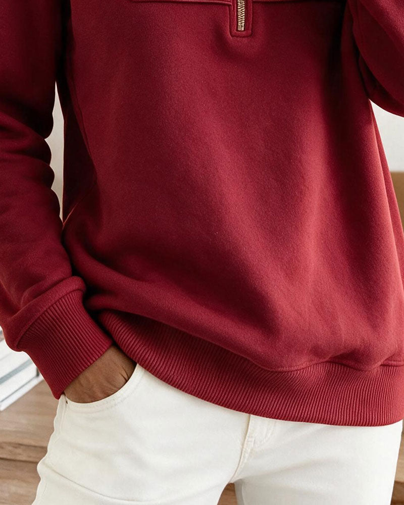 Solid-Color Vintage Sweatshirt With A Stand-Up Collar
