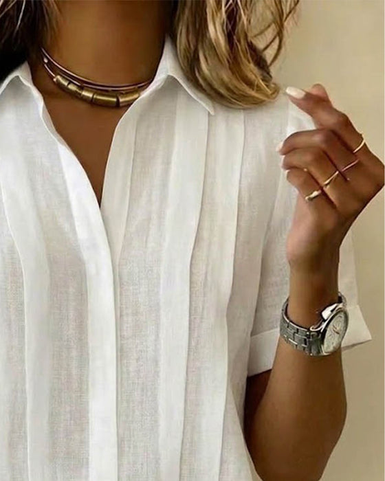 Vertical Pleated Lapel Shirt