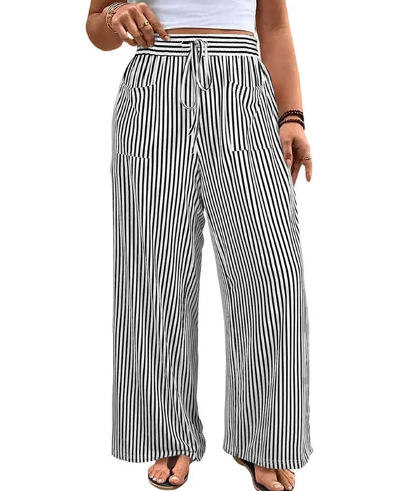 Striped Mid Waist Long Pants