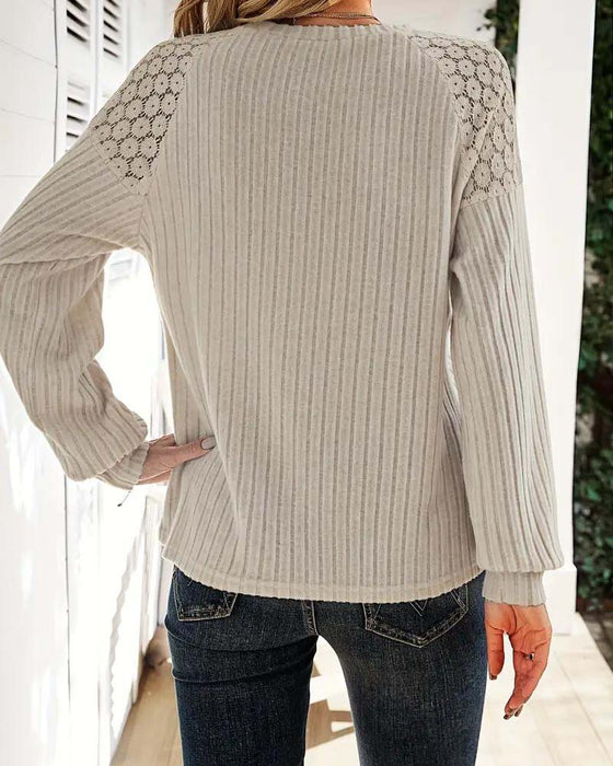 Ribbed Lace Panel Top
