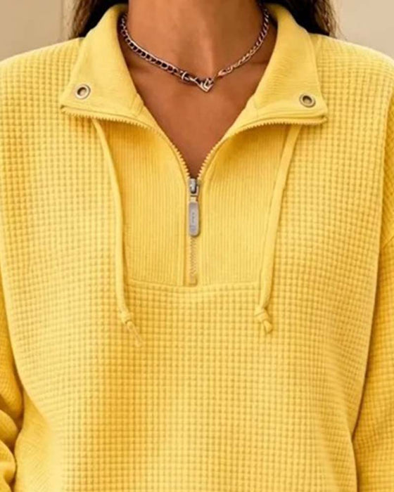 Waffle Drawstring Half-Zip Sweatshirt