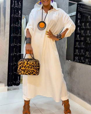 Solid color lapel pocket dress