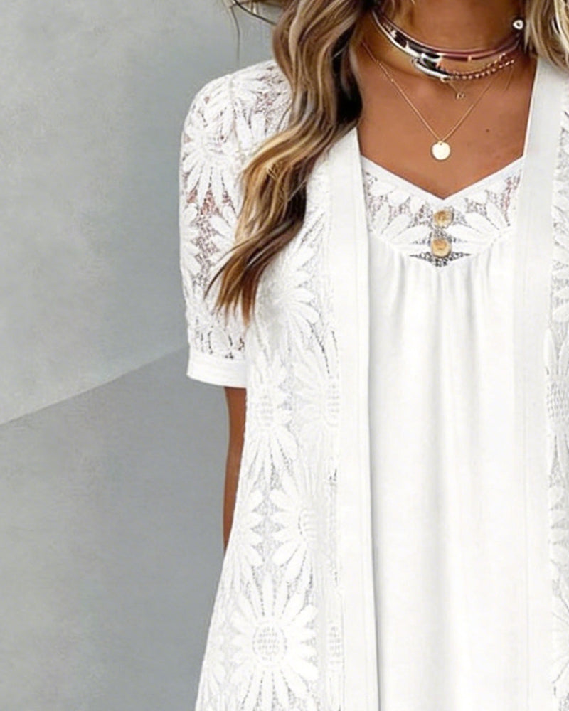 Daisy Lace Faux Two-Piece Dress