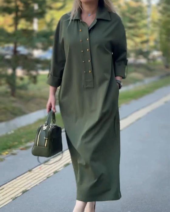Lapel Casual Pocket Shift Dress