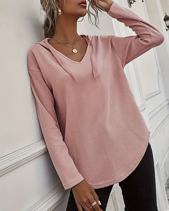 V-Neck Hoodie Irregular Blouse