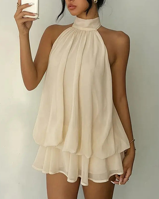 Halter Neck Chiffon Mini Dress