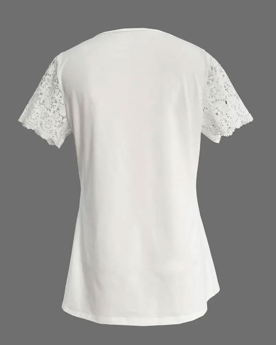 Hollow Lace Patchwork Pleated T-Shirt