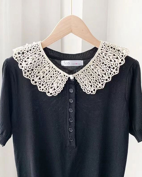 Solid-Color Lace False Collar