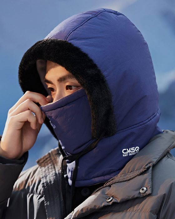 Thickened Thermal Hood With Plush Lining And Face Mask For Men And Women