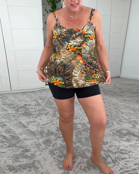 Two-Piece Printed Boxer Swimsuit