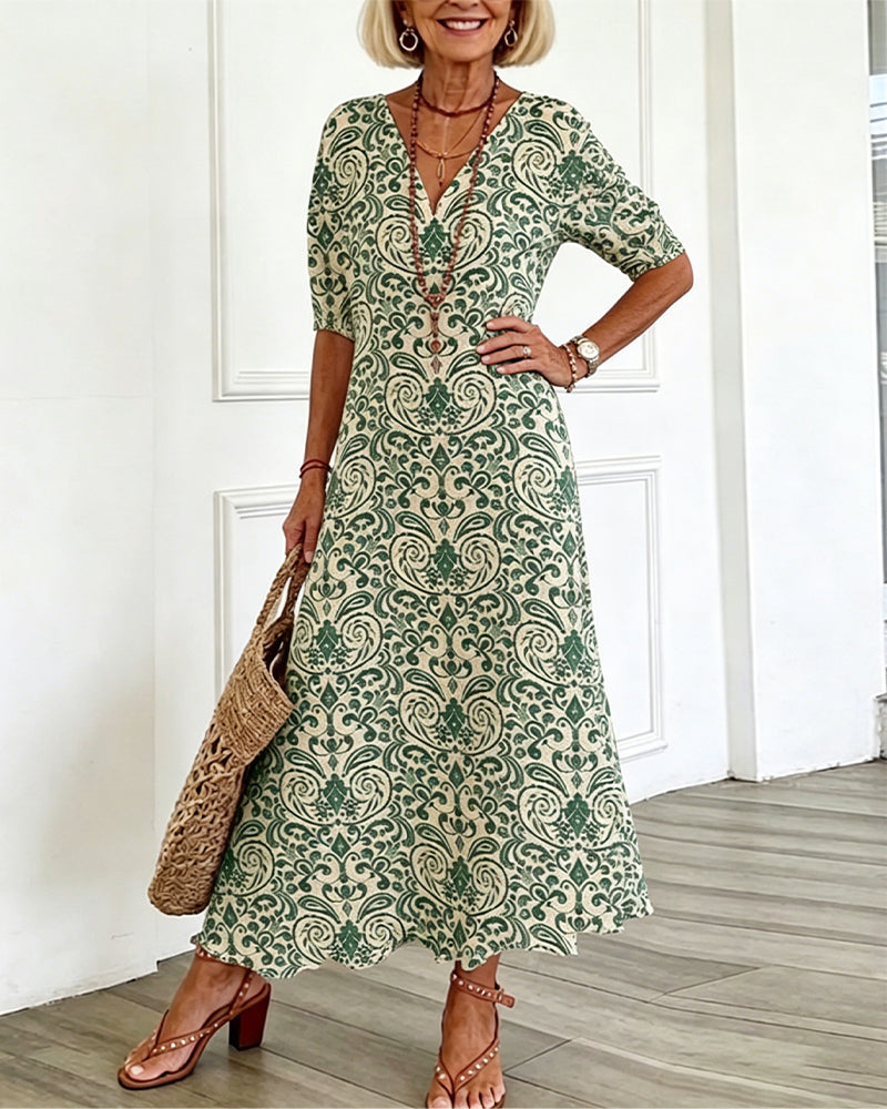 Vintage Floral V-Neck Maxi Dress