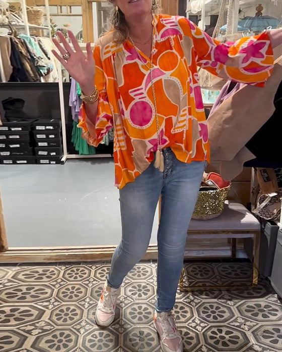 Colorful dropped-shoulder blouse