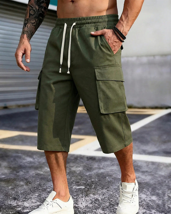 Elastic Waist Drawstring Pocket Men's Pants