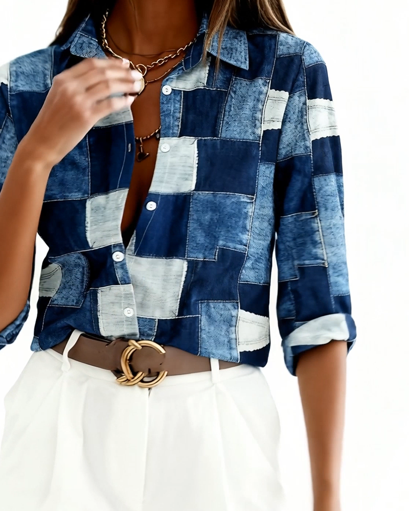 Checkered Print Color-Blocking Shirt