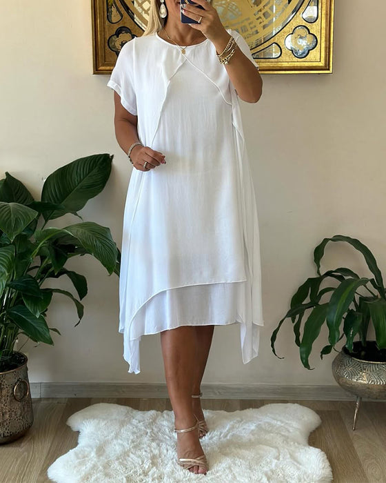 Fake Two-Piece Double-Layer Loose Short-Sleeved Dress