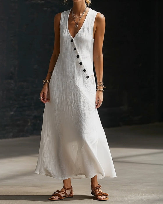 Solid-Color Button Vest Dress
