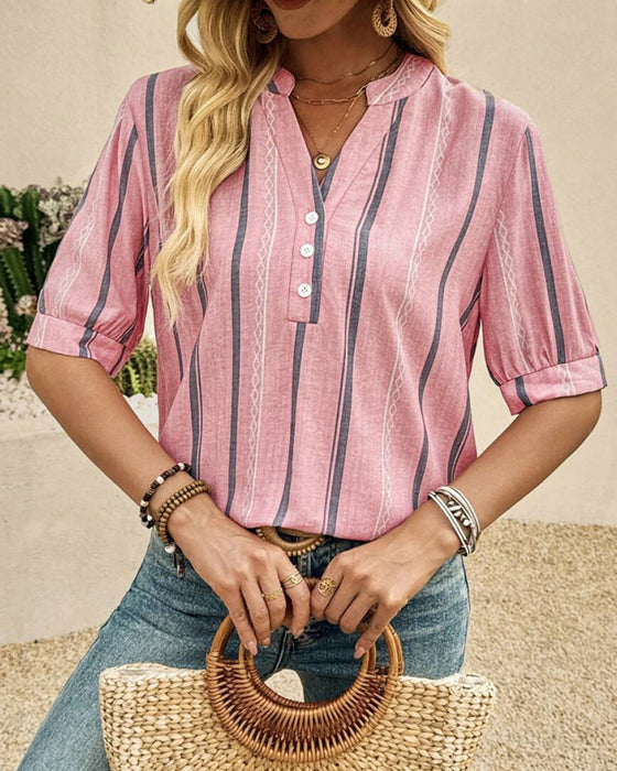 V-Neck Casual Striped Blouse