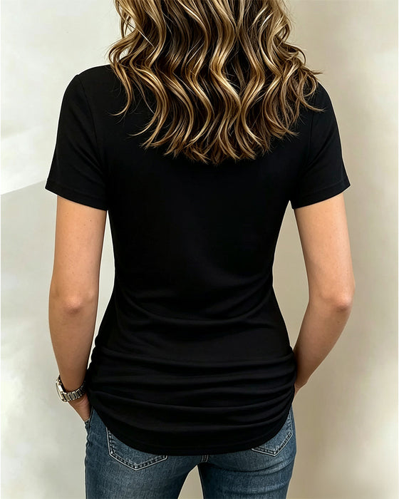 Casual Ruched Fitted Short Sleeve Blouse