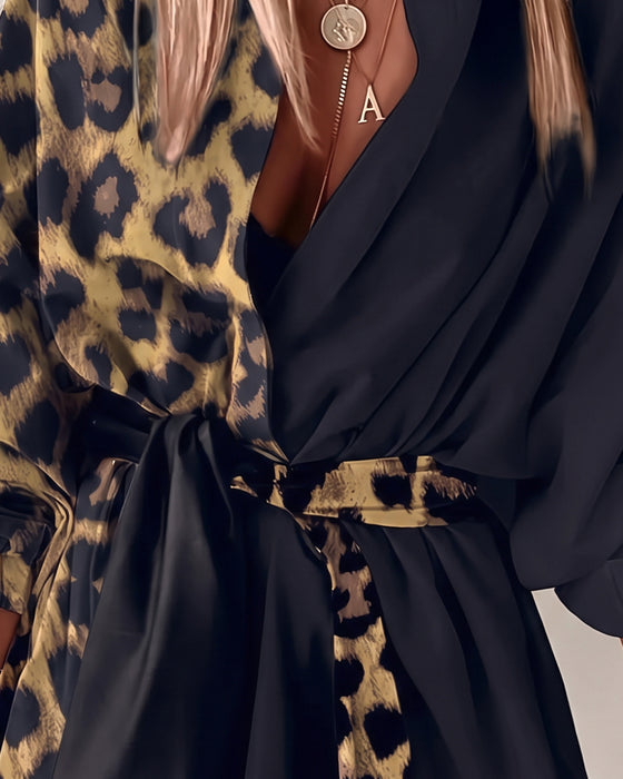Leopard Patchwork Tie Dress