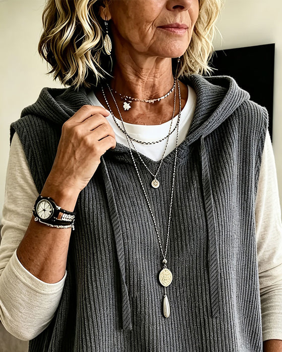 Hooded Ribbed Drawstring Pullover Tank Top
