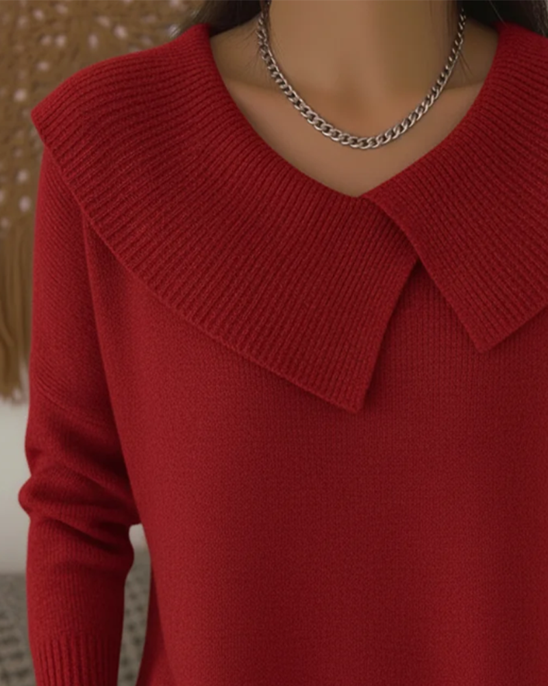 Solid Color Long-Sleeved Baby Doll Collar Jumper