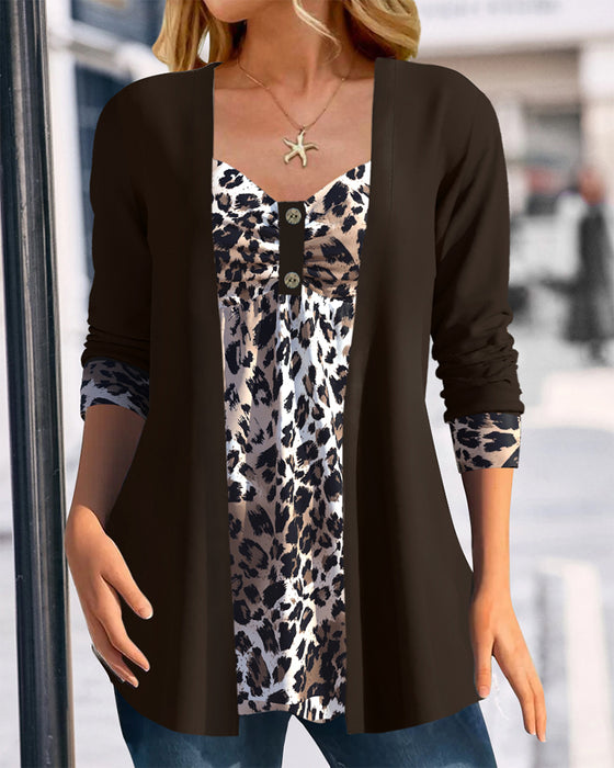 Fake Two-Piece Leopard Print Top