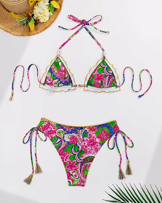Colorful Floral Strap Bikini