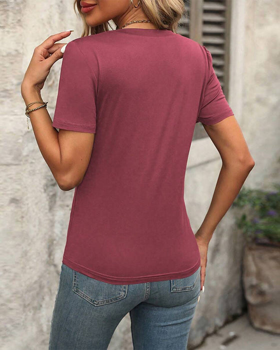 Solid Color V-Neck Short-Sleeved T-shirt