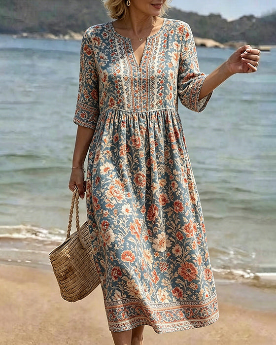 Mini V-Neck Floral Patchwork Dress