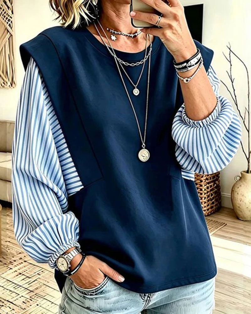 Striped Long Sleeve Patchwork Sweatshirt