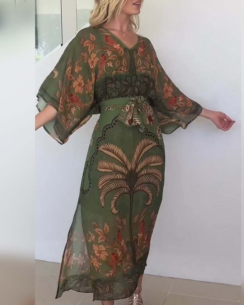 Printed V-Neck Resort Dress