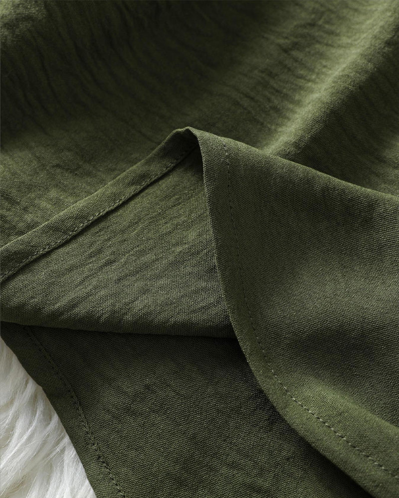 V Neck Irregular Solid Color Long Sleeve Blouse
