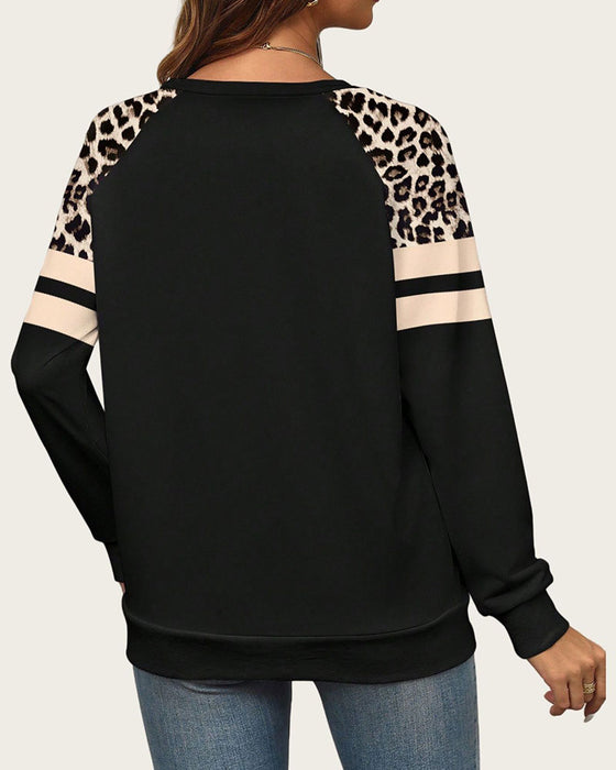 Long Sleeve Crew Neck Leopard Striped Sweatshirt