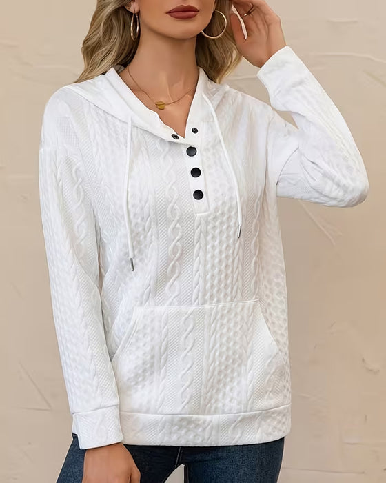 Solid Color Button-Down Jacquard Hoodie