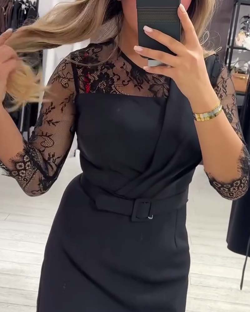 Waist-Cinching Patchwork Dress