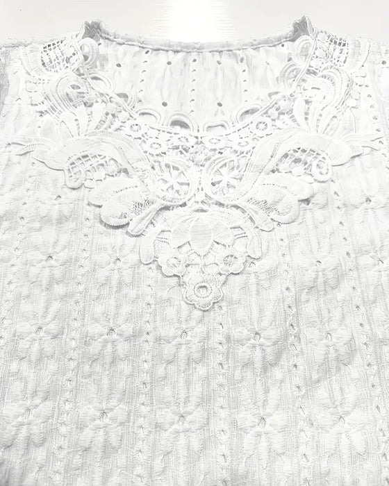 Round Neck Lace Crochet Short Sleeve Blouse