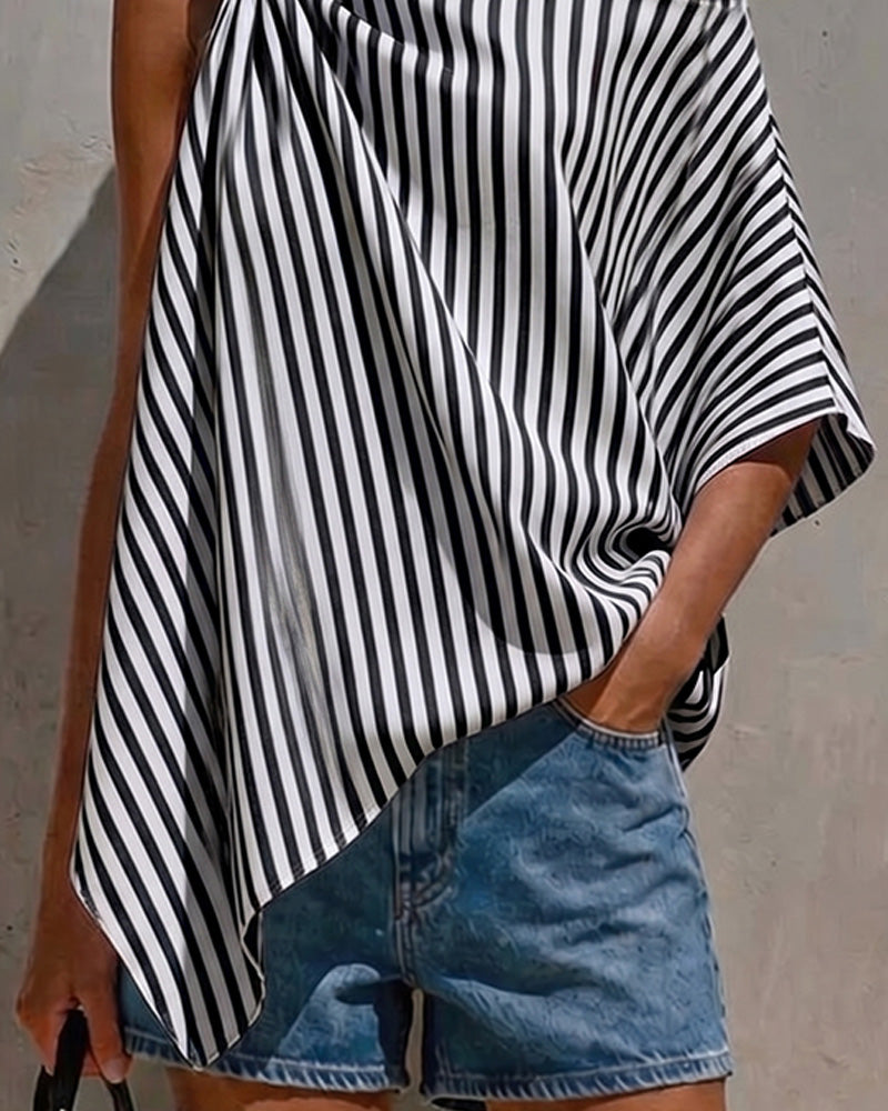 Striped Loose Asymmetric Design Blouse