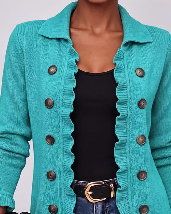 Lapel Ruffle Button Cardigan