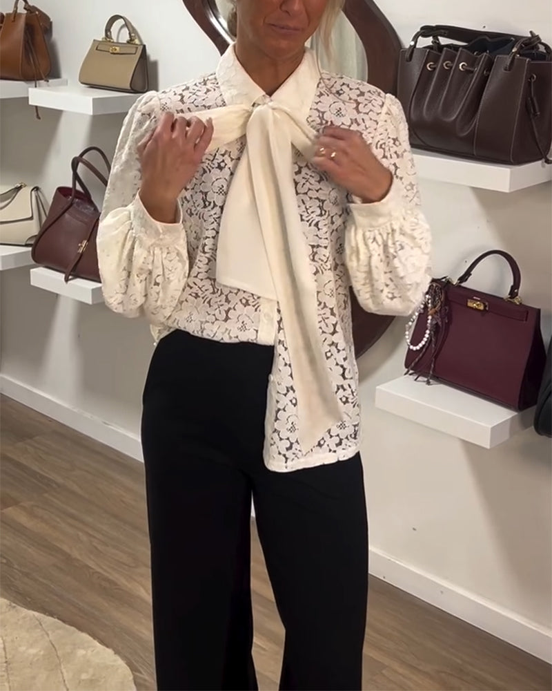 French-Style Long-Sleeved Ribbon Shirt