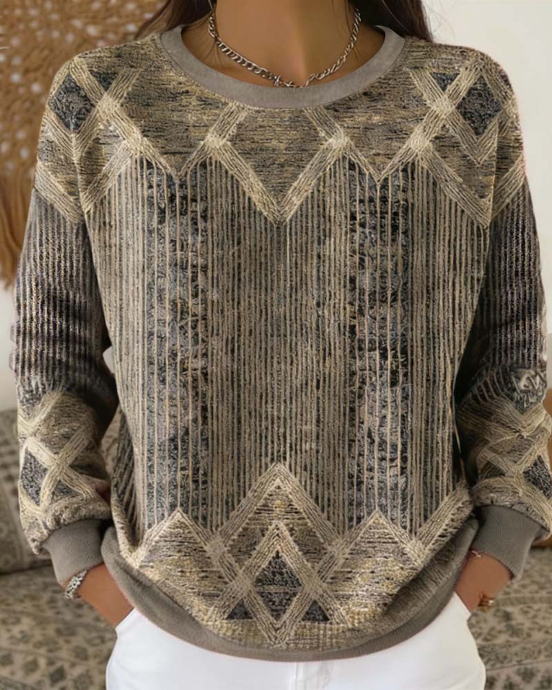 Retro Printed Round Neck Sweatshirt