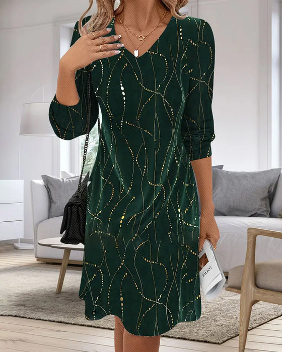 V-Neck Line Print Dress