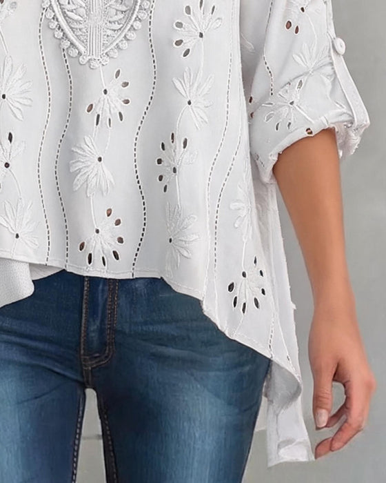 Small V-Neck Button Irregular Blouse