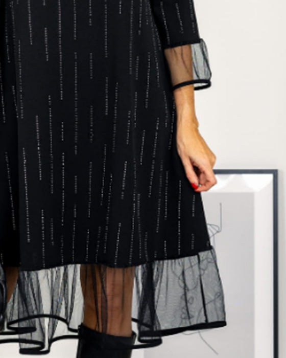 Mesh Paneled Round Neck Dress