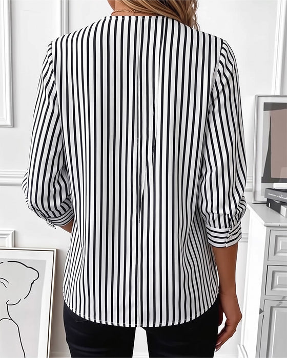 Striped Patchwork Zip Up Blouse