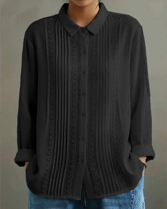 Doll Collar Solid Color Long-Sleeved Shirt