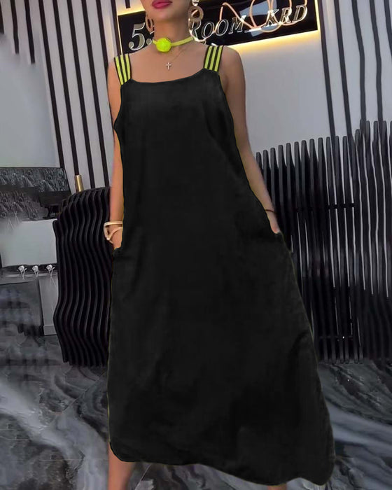 Spliced Suspender Loose Dress