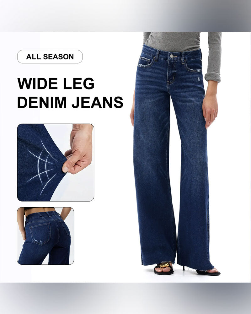 Pocket Button Wide Leg Jeans